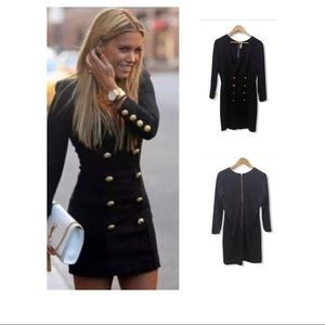 Vintage Zigzag Designs Black Military Mini Dress